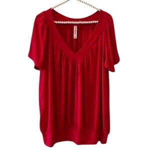 Zenana Premium Red Blouson Top with V-neck and Short Sleeves  XL EUC!